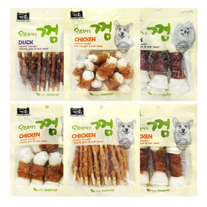 백년애 고기가 2배 이상 말린 오래먹는 개껌 강아지 간식 껌 치석 제거 2개 묶음, 1세트