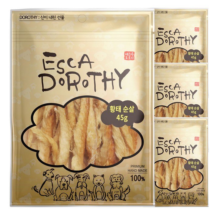 에스카도로시 국내산 수제 애견간식, 황태순살 맛, 45g, 4개 에스카도로시 국내산 수제 애견간식, 황태순살 맛, 45g, 4개