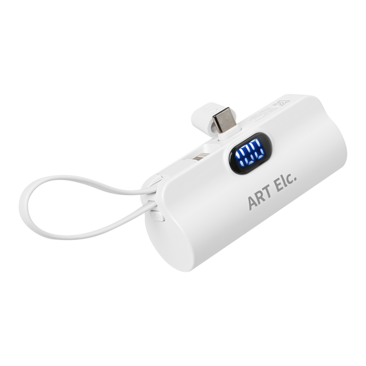 아트일렉 미니 도킹형 갤럭시 아이폰 일체형 10W 고속충전 보조배터리 5000mAh USB C타입, 화이트, AEC01C타입