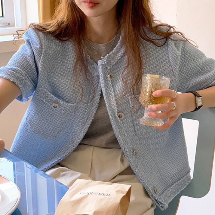 레티고 여름 트위드 포켓 반팔 자켓