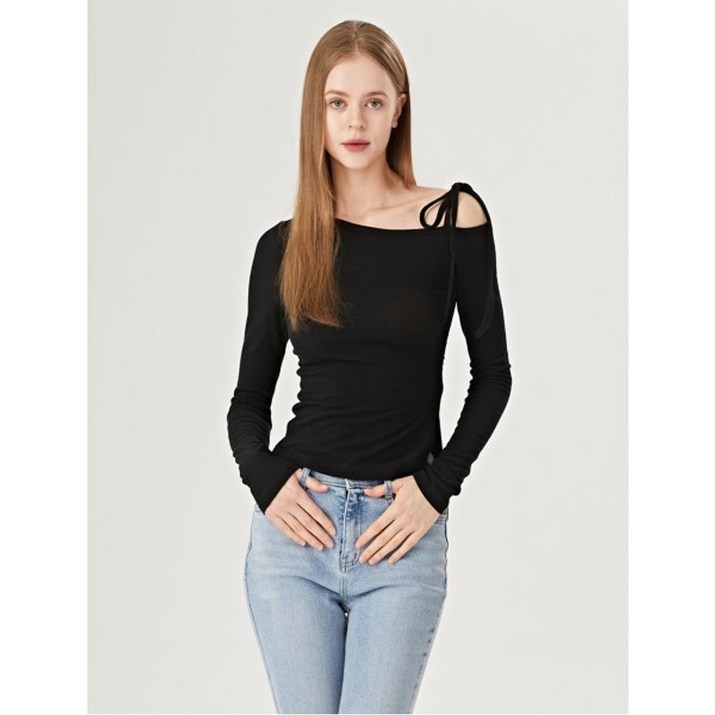 GGPX 러블리 언발 셔링 끈 숄더 리본 티셔츠 GOALW008D GGPX 러블리 언발 셔링 끈 숄더 리본 티셔츠 GOALW008D