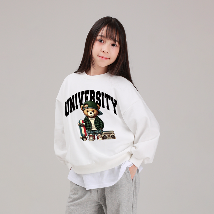 국내 생산 마고주니어 주니어용 오버핏 수박체크곰 맨투맨 키130 140 150 160