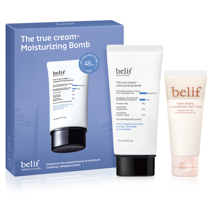 빌리프 더 트루 크림 모이스춰 라이징 밤 75ml 리제너레이팅 나이트 마스크 35ml 세트