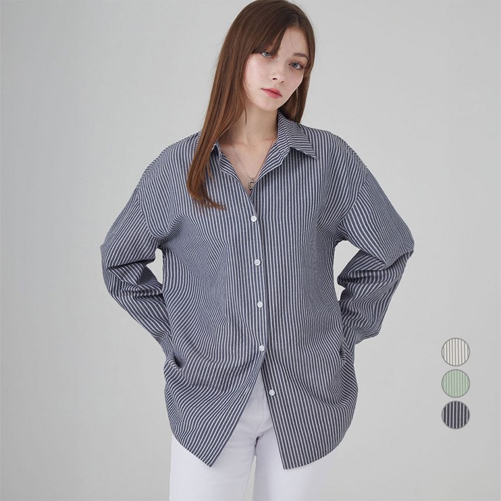 ELLE PARIS 루즈핏 데일리 긴팔 스트라이프 셔츠