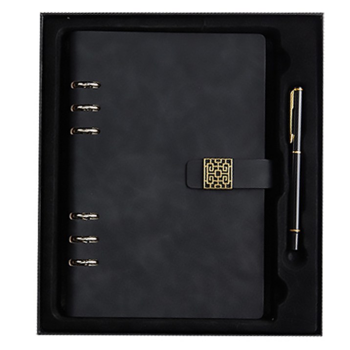 블랙스완 비즈니스 루스 노트 선물세트, 플라워버클 블랙, 1세트