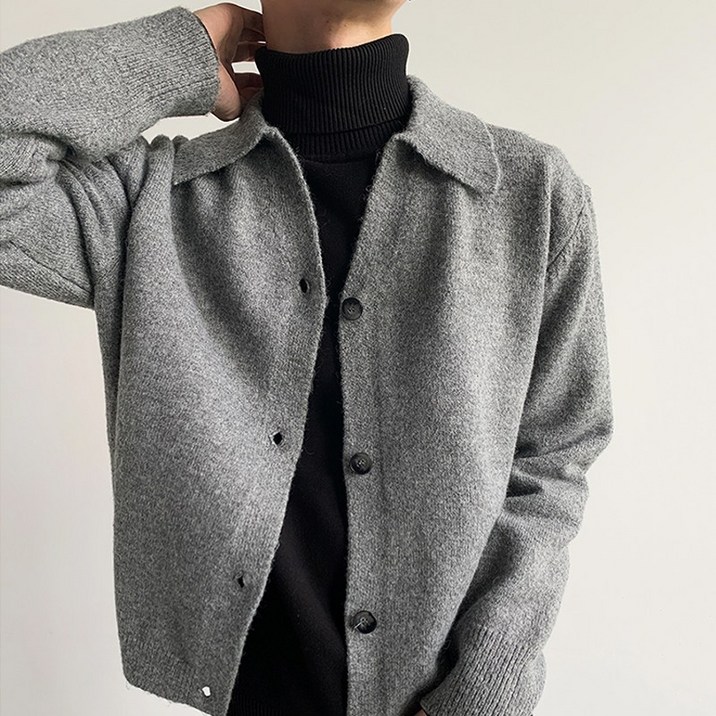 비아크스 남자 카라 오버핏 복슬 가디건 포근한 터치 부드럽고 따뜻한 가을 겨울 니트 가디건