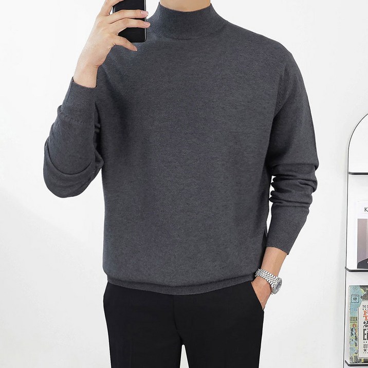 로코비전 남성용 부드러운 반폴라 목폴라 니트스웨터