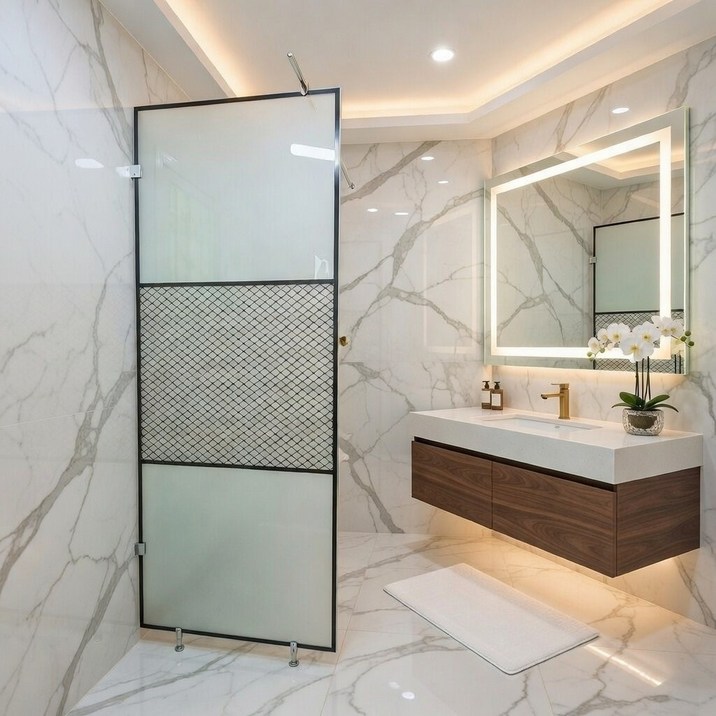 [안전강화유리/당일발송] A6마트 욕실파티션 55종 모음 DIY 쉬운설치 샤워부스, 불투명메쉬파티션750