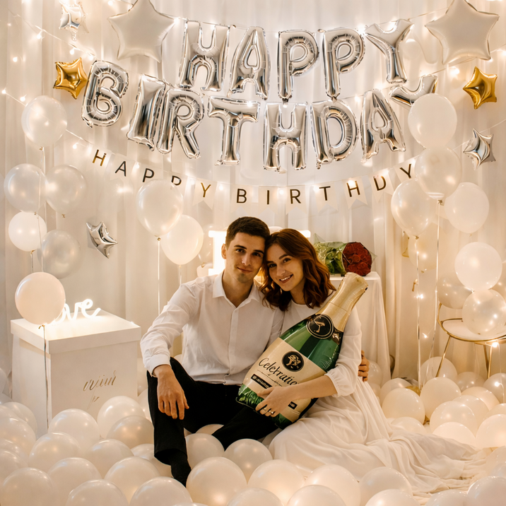 하임리프 서프라이즈 인생샷 생일축하 파티용품 풀세트, 1개, 화이트&실버