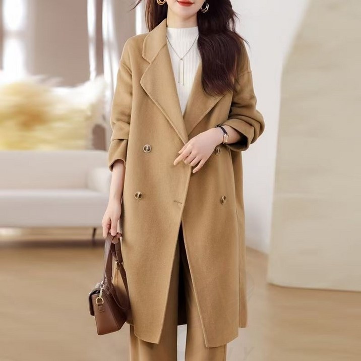 비아이와이 여성 오버사이즈 더블 브레스트 모직 코트 데일리 롱코트 DH1127