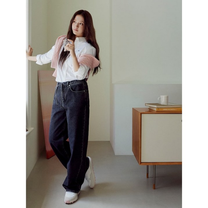 라코스테 LACOSTE 공식 여성 와이드 데님팬츠 HF244855N 6NM 412930