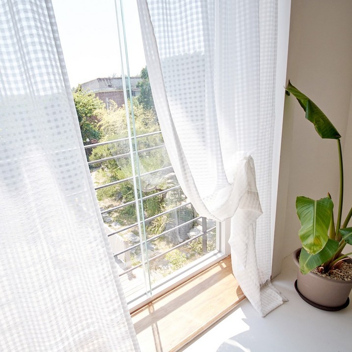 바자르 체크홀릭 가리개커튼 창문형 + 커튼끈 세트