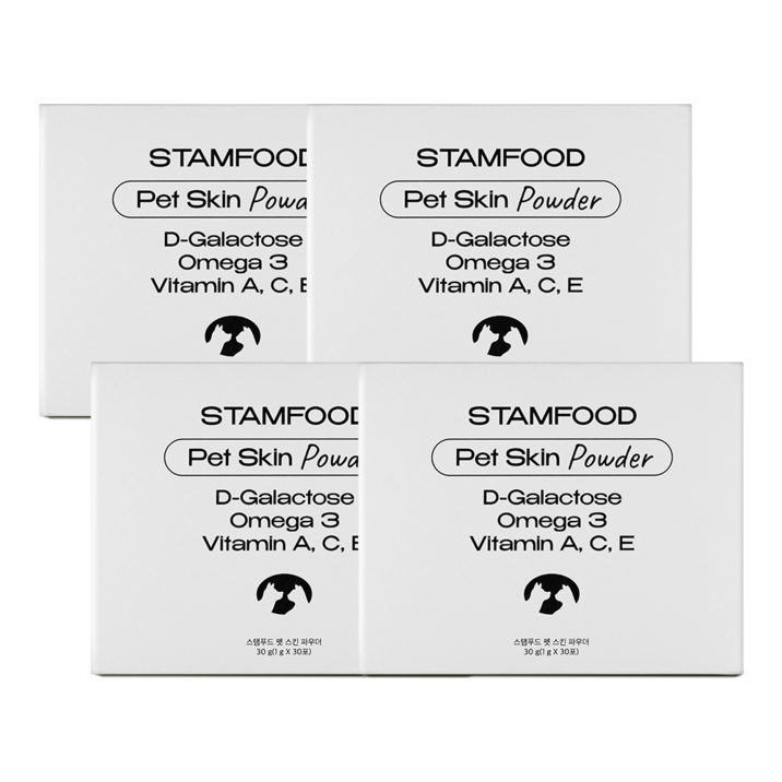 스탬푸드 펫 스킨 파우더 강아지 피부영양제 곰팡이성 피부염 아토피 고양이 피부병 종합영양제, 30회분, 피부/피모+알러지, 4개