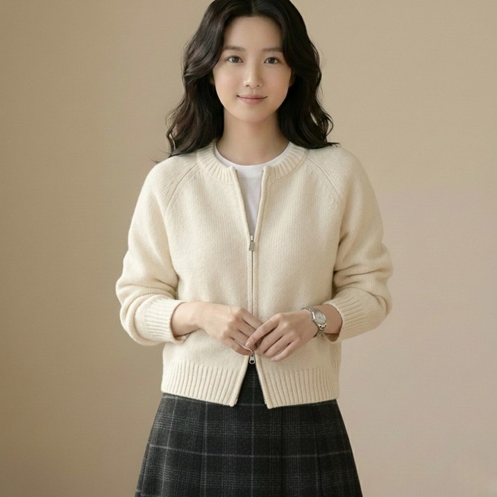 후노우즈 여성 투웨이 지퍼 니트 가디건 크롭 집업 5컬러