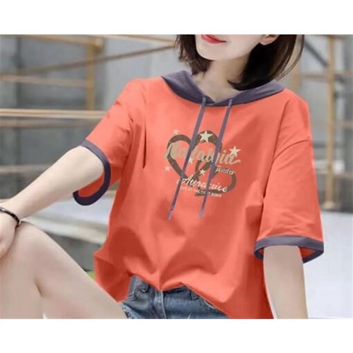 딜마켓 맨키상의 / 여성 데일리 캐주얼 귀여운 반팔 후드 티셔츠 상의