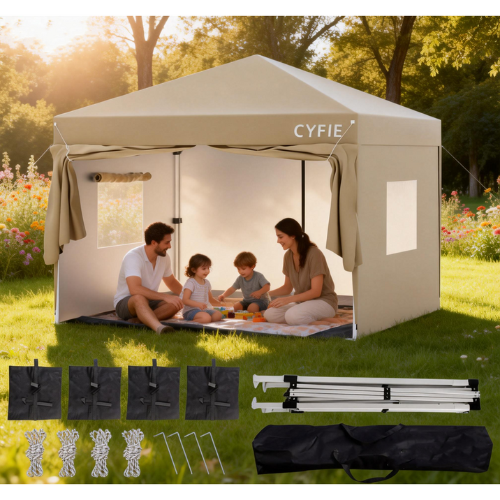 접이식 캐노피 야외 캠핑 천막 행사용 이동식 테라스 바람막이 학교 운동회, 카키