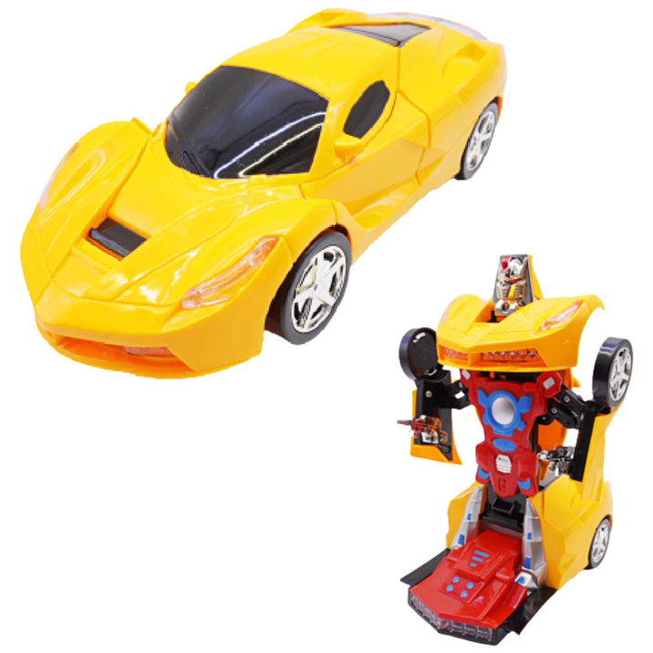LED 변신 자동차 로봇 노랑 레이싱카 장난감 스포츠카, 1개