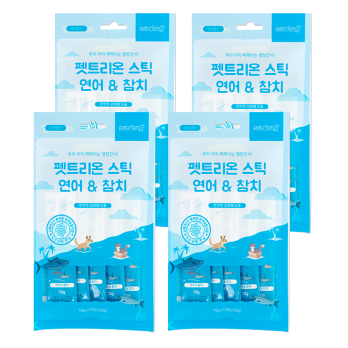 펫트리온 스틱 강아지 고양이 간식 4p, 연어  참치 혼합맛, 50g, 4개