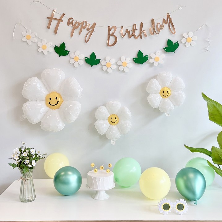 데이지 꽃 해피벌스데이 생일 파티 풍선 세트 파티용품 가랜드, 데이지풍선세트, 1세트 데이지 꽃 해피벌스데이 생일 파티 풍선 세트 파티용품 가랜드, 데이지풍선세트, 1세트
