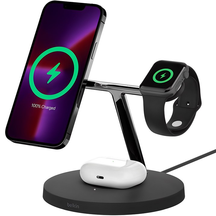 벨킨 부스트업 프로 3in1 맥세이프 15W 무선 충전 스탠드 WIZ017kr, 1개, 블랙 벨킨 부스트업 프로 3in1 맥세이프 15W 무선 충전 스탠드 WIZ017kr, 1개, 블랙