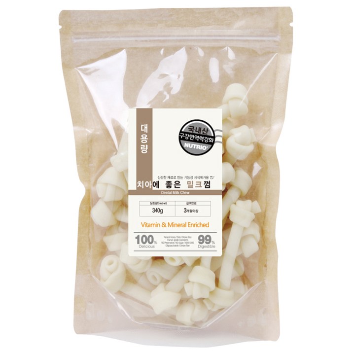 뉴트리오 치아에 좋은껌 강아지 간식, 우유맛, 340g, 1개 뉴트리오 치아에 좋은껌 강아지 간식, 우유맛, 340g, 1개