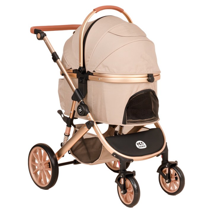 펫츠놀로지 반려동물 분리형 프리미엄 펫휠 유모차, 베이지  골드, 1개