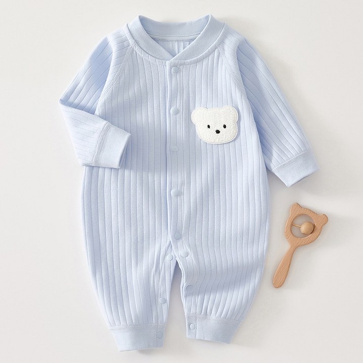 베베니즈 신생아용 왕곰돌이패치 골지 순면 우주복