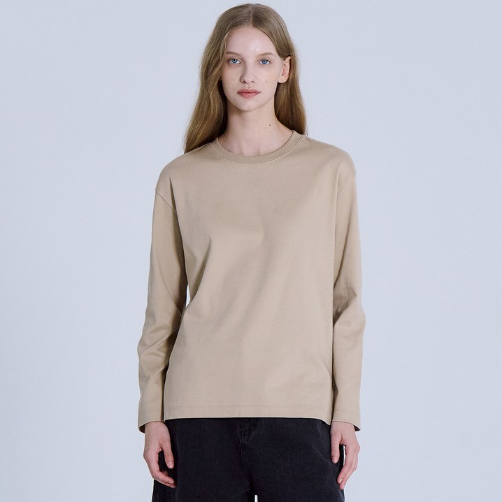 베이직하우스 여성용 통기성 40수 릴렉스핏 크루넥 긴팔 티셔츠 LATS0207