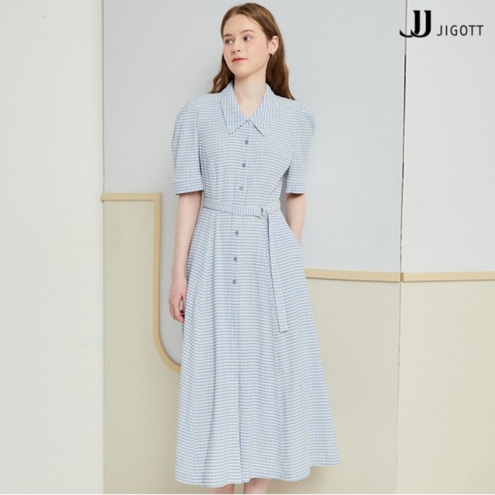 JJ지고트 퍼프 슬리브 체크 A라인 원피스 GN5A0OPJ2 JJ지고트 퍼프 슬리브 체크 A라인 원피스 GN5A0OPJ2