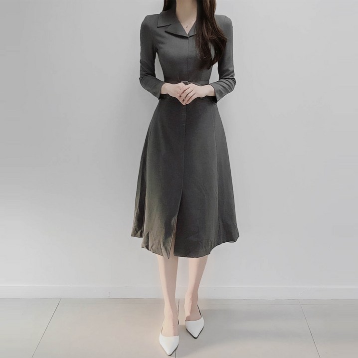 드보 브이넥 카라 벨트 플레어 롱 원피스 드보 브이넥 카라 벨트 플레어 롱 원피스