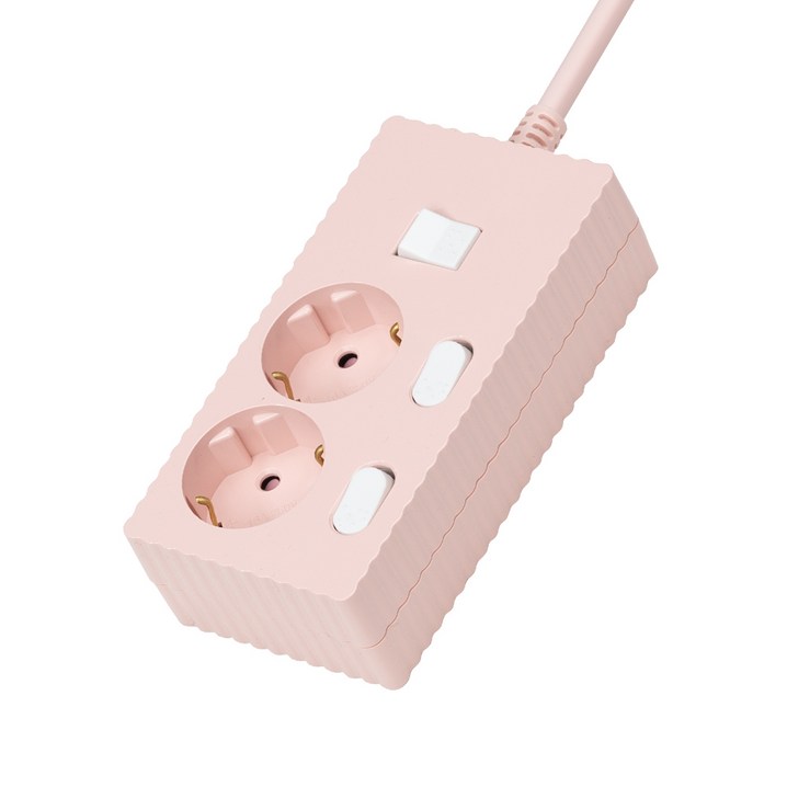 파워존 웨이브 멀티탭 개별 절전 스위치 과부하차단 2구 멀티콘센트 전기코드 50cm 1.5m 3m 5m 7m, 개별 2구 파스텔핑크, 1개