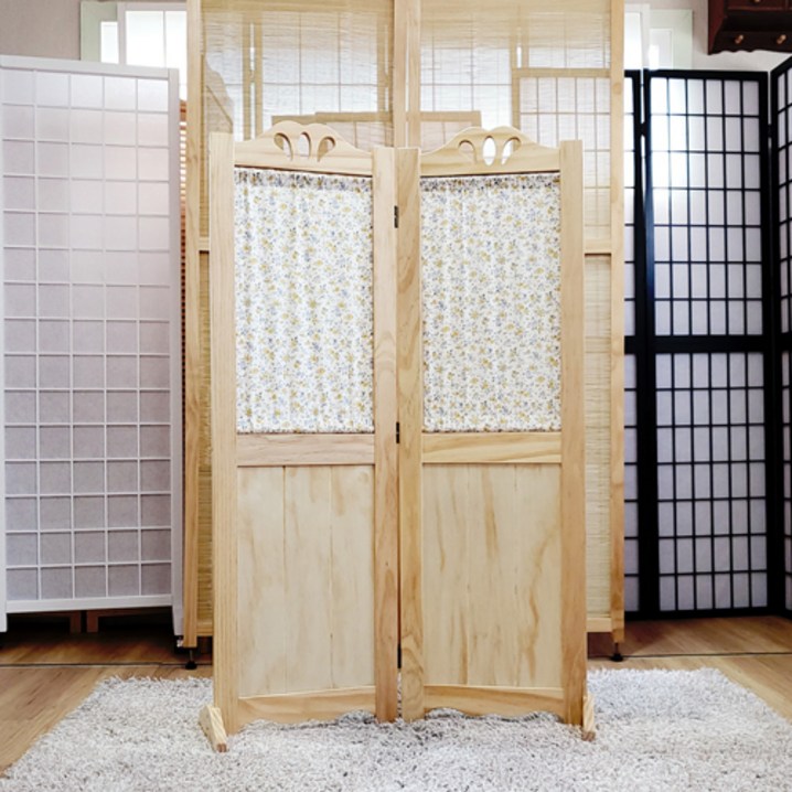 높이 130cm플라워 패널 미니 천연 소나무 원목 파티션 작은 가림막 낮은 가벽, 2단 내추럴