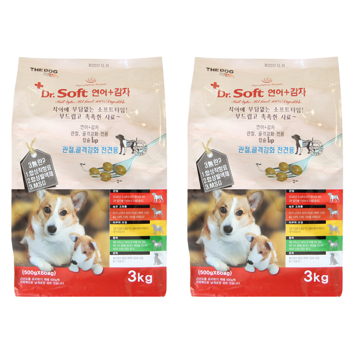 더독 전연령 강아지 닥터 기능성 사료, 뼈/관절강화, 3kg, 2개