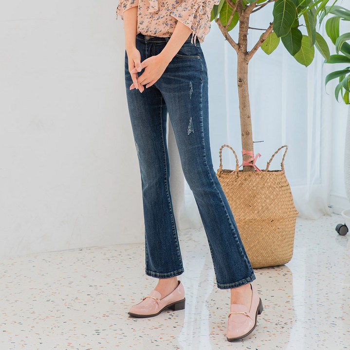 진마니아 여성용 중청 스크래치 워싱 스판 부츠컷 데님 WJM-753