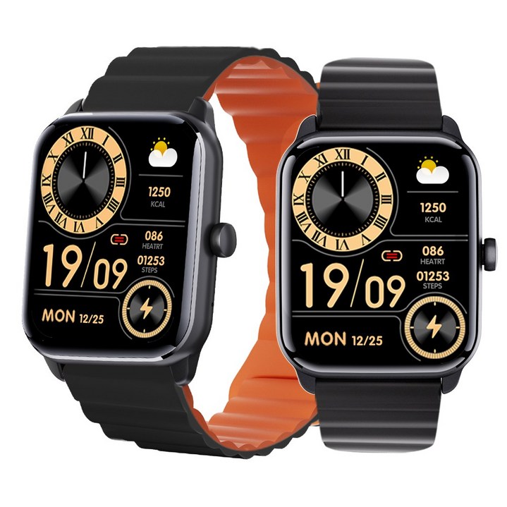 ebeiya 통화가능 스마트워치 대화면 운동측정 알림 확인 가능한, 블루투스, 4.65cm, 블랙오렌지