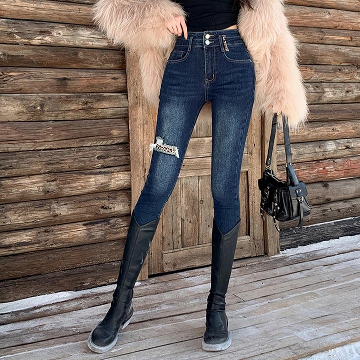 대박난박양 스크레치 호피 기모 스키니진