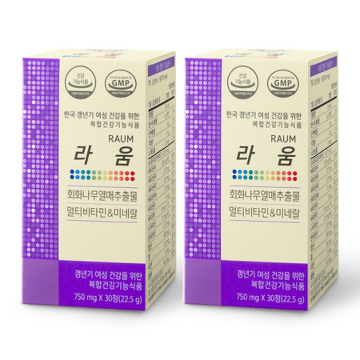 갱년기 여성 건강을 위한 라움 2box  회화나무열매추출물, 멀티비타민미네랄그린핏유산균증정