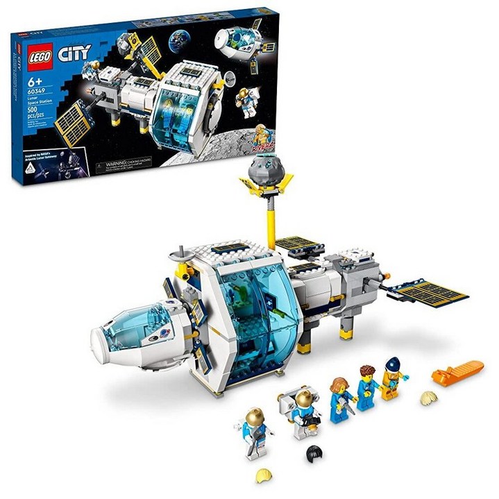 LEGO City Lunar Space Station, 60349 NASA에서 영감을 받은 조립 장난감, 도킹 캡슐이 있는 모델 세트, 실험실 및 우주 비행사 미니 피규어 5개