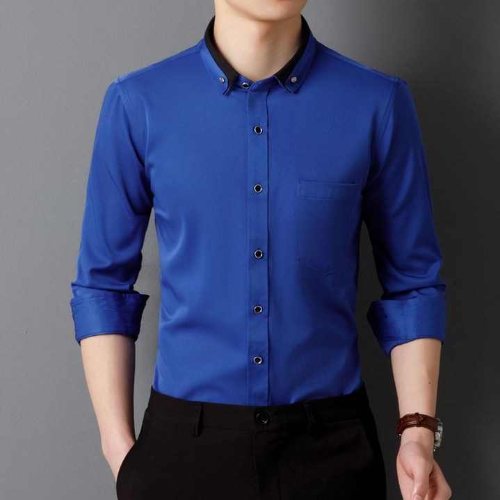 남성복 비즈니스 셔츠 긴팔 남성 무다마 사면 스판 드릴 셔츠 크로스오버 남방 긴팔 링클프리 와이셔츠