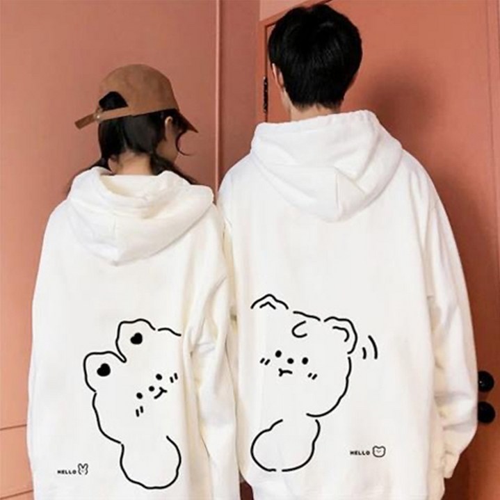 봄 가을 러블리 커플룩 남녀 오버핏 곰돌이 후드티  캐릭터 커플 맨투맨 스타일리시 오버핏
