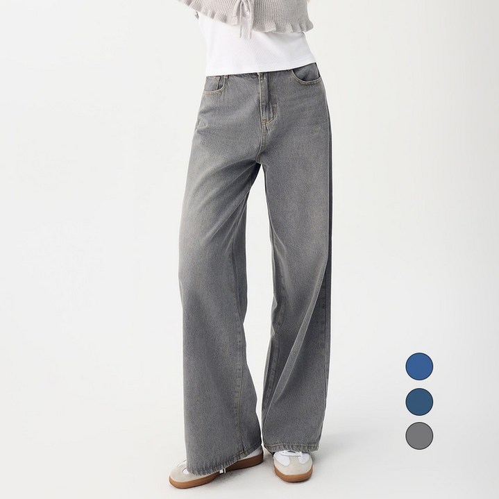 엘블로썸 여성 [숏,기본,롱] 와이드 여유로운 일자핏 청바지