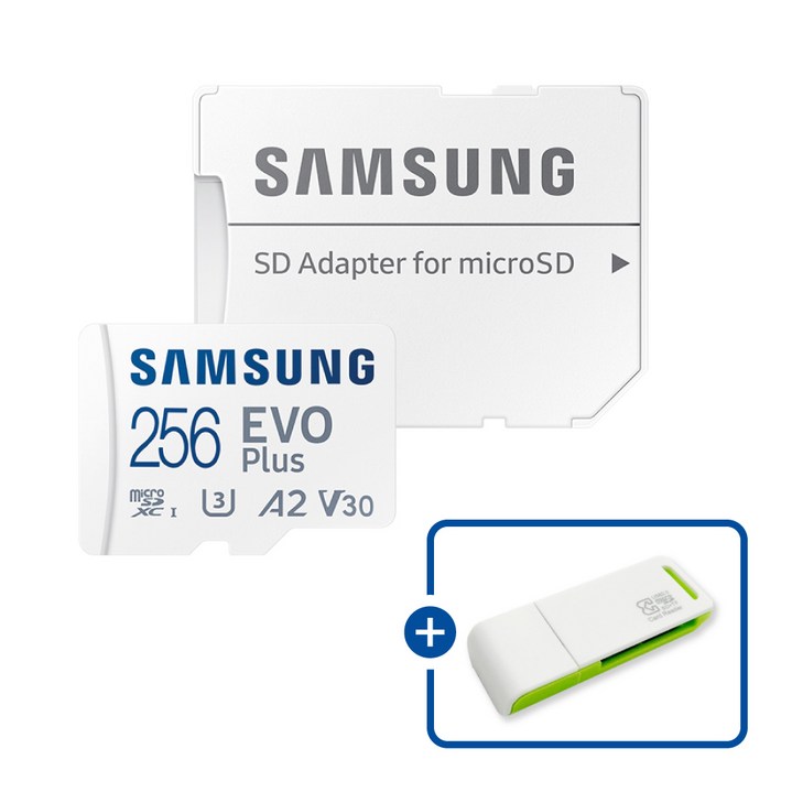 삼성전자 공식인증 정품 마이크로SD카드 EVO PLUS MB-MC256SA/KR + 이엘 연두 카드 리더기 USB2.0 2in1, 1개