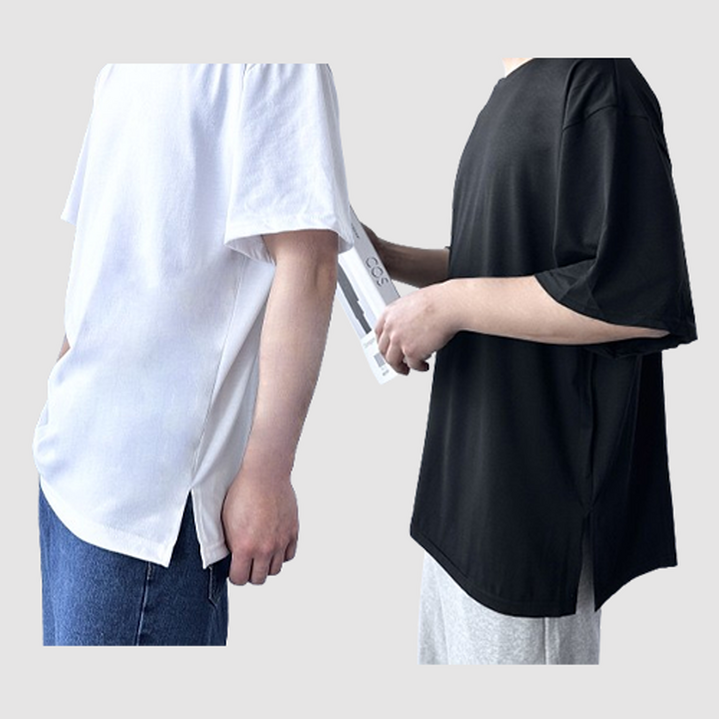 1+1 줄지않는 레이어드티 20수 옆트임 반팔티