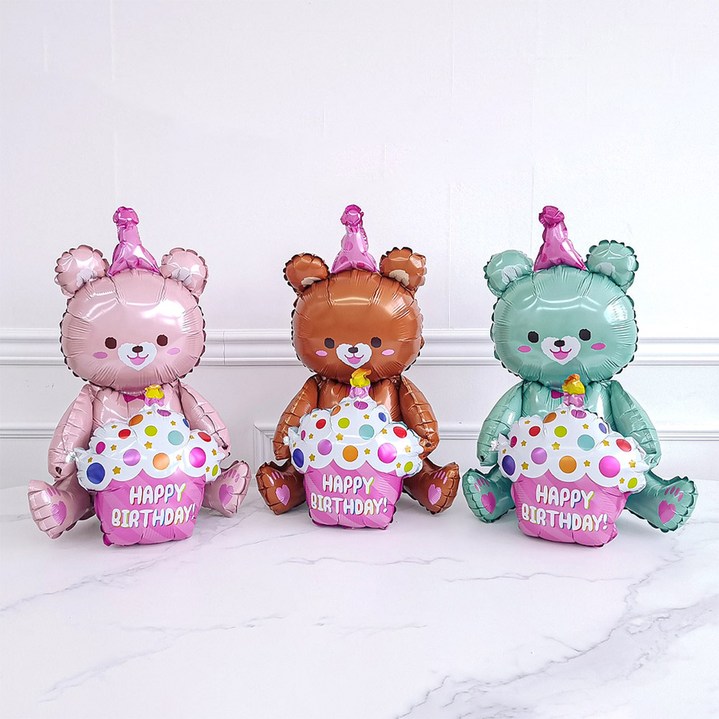 케이크 곰돌이 풍선 3종 세트 생일 홈 파티 장식 용품