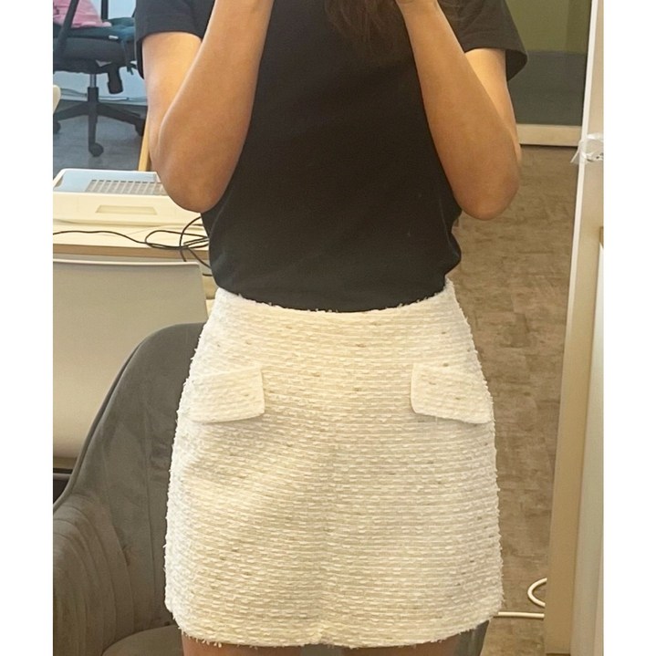 a라인 트위드 미니 스커트 하객룩 화이트 블랙
