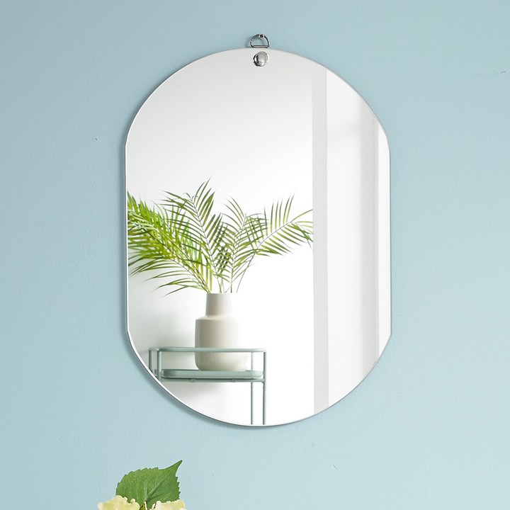 벽에붙이는거울 미소아이 심플 캡슐 욕실겸용 유리거울, 투명