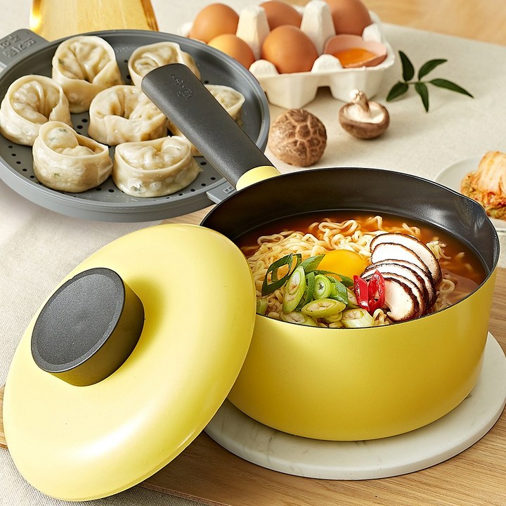 네오플램 라믈리에 인덕션 라면냄비 편수 한손냄비 찜냄비 만두찜기18cm, 1세트, 18cm