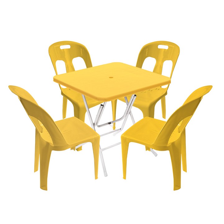 플라스틱야외테이블 플라스틱테이블 야외테이블 편의점 포장마차 간이 접이식 테이블 의자 세트, 옐로우