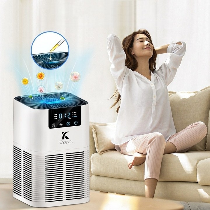 Cygoah 저소음 공기청정기 3중 필터링 음이온 수면 향료 추가 가능 33평 형, 화이트, GLK805