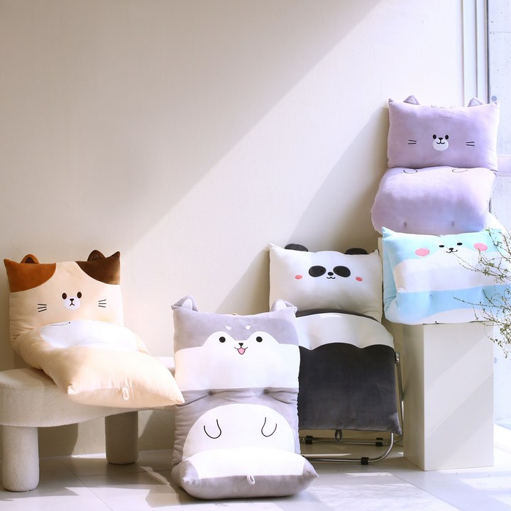 [루마인홈] 코스트코 귀여운 애니멀 접이식 대형 쿠션 동물 캐릭터 의자 등받이, 허스키